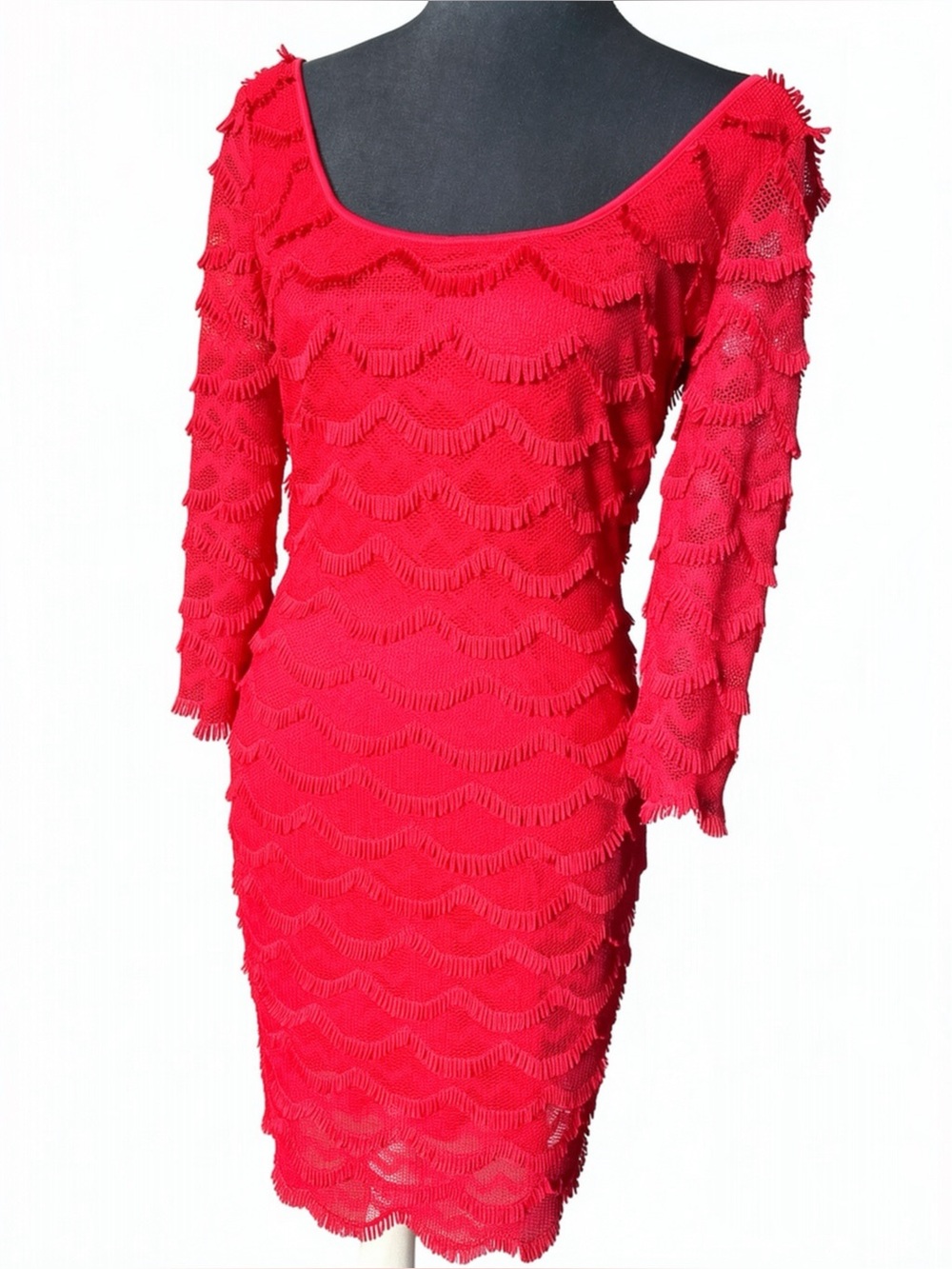 GUESS Kira Red Scalloped Fringe Bodycon Dress Size